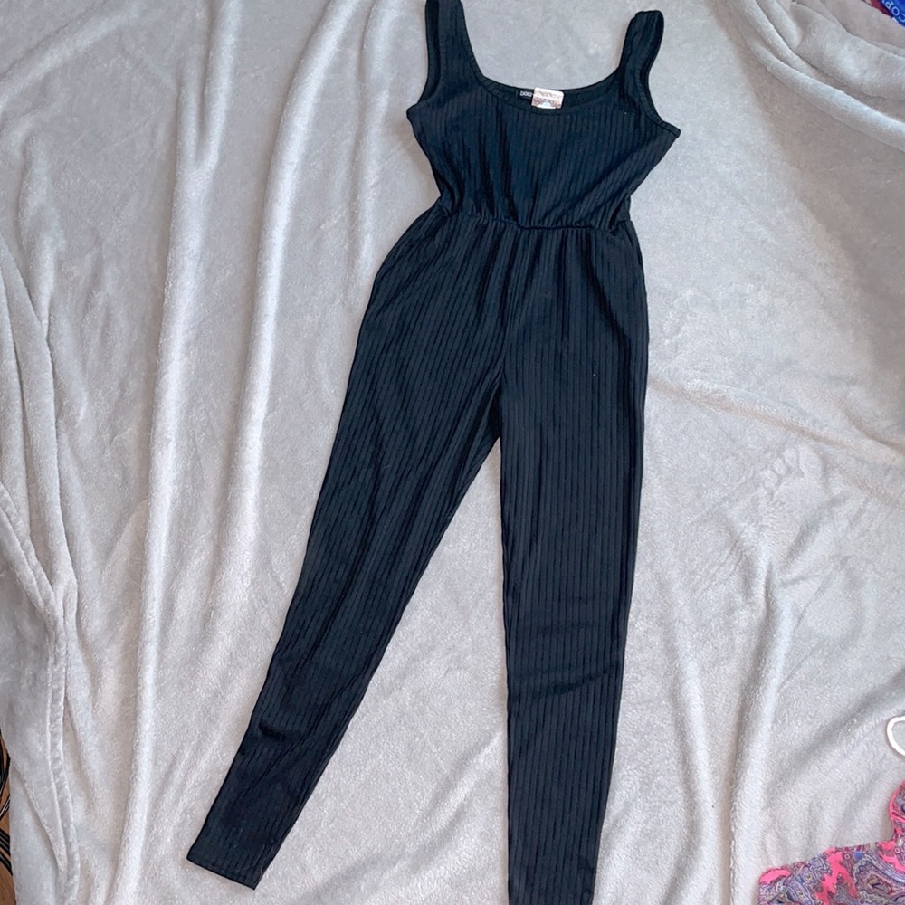 Soft rib slouch cami jumpsuit black